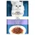 Purina Gourmet Perle, влажный корм для кошек с ягненком. На упаковке изображена белая кошка и корм на тарелке.
