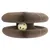 Toy made of brown corrugated cardboard with a yellow plastic ball in the centre, suitable for interactive play.
