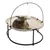 Katt-hängmatta med beige nät, svart metallram och leksaksboll på en båge. Katt ligger i hängmattan och tittar på bollen.