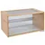 Terrario rectangular con laterales de madera clara, panel frontal y base de vidrio, tapa superior de malla metálica y rejilla de ventilación en la parte trasera.
