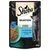 Sheba Selection in Sauce, mit Hochseefisch aus nachhaltigem MSC-zertifiziertem Fang, 85g. Verpackung zeigt graue Katze und Schale mit Fischstücken in Sauce.