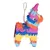 Jouet en forme de pinata colorée avec mousqueton et corde pour suspension, franges en papier multicolore visibles.