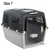 Plastic pet carrier with metal wire door, side ventilation panels, and water bowl inside. Visible text: Size 7.