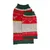 Zwei gestrickte Hundepullover mit Weihnachtsmotiv, rot-grün mit Rentier- und Schneeflockenmuster.