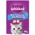 Whiskas Temptations with salmon flavour, 60g pack, showing two filled treats and a cat's face on the packaging.