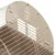 Vue rapprochée d’une cage pour petits animaux en métal et plastique beige, avec aération latérale et dessin de lapin stylisé sur la paroi arrière.