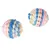 Dos pelotas de juego de tela trenzada en colores pastel, adecuadas para juegos interactivos.