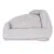 Grey pet bed with padded sides and soft lying surface, rectangular shape.