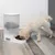 Automatischer Futterspender mit digitaler Anzeige, gefüllt mit Trockenfutter. Hund frisst aus der integrierten Futterschale.