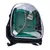 Sac à dos de transport pour petits animaux avec coque transparente, grille métallique, trois aérations rondes, corde colorée, abreuvoir et gamelle en métal visibles à l’intérieur.