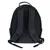 Vue arrière d’un sac à dos noir avec deux bretelles rembourrées et poignée supérieure, tissu en maille visible sur le dos, poches latérales zippées.