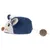 Fabric toy mouse in blue with white tail and brown ball at the end. Suitable for interactive play.