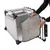 Transportbox aus Metall mit abnehmbarem, grauem Polster. Person zeigt das Herausnehmen des Polsters.