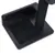 Base d’arbre à chat en bois foncé avec poteau recouvert de corde noire et tapis carré noir fixé sur la plateforme.
