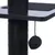 Détail d’un arbre à chat noir avec poteau en corde, plateforme carrée et balle suspendue par une ficelle.