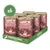 Six cans of Lily's Kitchen Venison & Wild Boar Terrine proper food for dogs in a green tray, with 'x6' shown in a green circle.