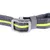 Collier pour animal en tissu gris avec boucle métallique et bande jaune fluo visible au centre.