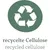 Recycelte Cellulose. Symbol für Recycling mit Pfeilen in einem Kreis.