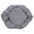 Grey, round pet bed with zips and soft surface. Visible padding for comfort.