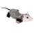 Toy in the shape of an opossum with grey fur, black paws and pink details on nose and ears.