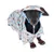 Hund iført blåt outfit med farverigt sommermønster og matchende hat. Visning af moderigtigt kæledyrstilbehør.