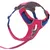 Ruffwear Hundegeschirr in Pink mit blauen Gurten, gepolstertem Innenfutter und Metallclip für Leinenbefestigung.