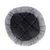 Cama redonda gris para mascotas con superficie de descanso negra acolchada y base antideslizante.