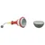 Jouet pour animaux en plastique et caoutchouc, composé d’un cône rouge et blanc avec tige métallique terminée par une boule grise, et d’une demi-sphère grise détachable.