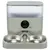 Automatic feeder with two stainless steel bowls, transparent container and control panel with feed button.