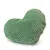 Heart-shaped green fabric toy with ribbed surface.