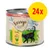 Feringa Classic Meat Adult, siipikarjaa, porkkanaa ja voikukkaa. 200 g kissan märkäruoka, pakkauksessa 24 purkkia. Etiketissä musta kissa ja teksti: Homemade taste begins with love.