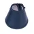 Collerette bleue en tissu à motif hexagonal, intérieur gris clair, fermeture par scratch visible sur le dessus.