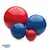 Boules en plastique rouge et bleu de différentes tailles, marque Boomer Ball visible sur chaque balle avec un dessin de chien. Logo Boomer Ball en bas à gauche.