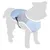 Pettorina rinfrescante per cani azzurro chiaro in rete traspirante con cintura regolabile, mostrata su una silhouette grigia di cane.