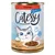 Catessy Chunks in Jelly med nötkött, 400g burk. Utan tillsatt socker. Illustration av en katt och serverad kattmat på tallrik.
