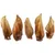 Five dried brown cow ears arranged side by side.