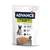 Pachet Advance Hypoallergenic Snack cu imagine de câine, biscuiți în formă de os, text vizibil: 'Reduced risk of food allergy reactions', '100% hydrolyzed protein', 'High digestibility', 'No gluten'.