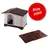 Niche en plastique marron et blanc avec coussin matelassé brun, pastille rouge avec texte « Prix mini » visible. Niche en plastique marron et blanc avec coussin matelassé brun, pastille rouge avec texte « Prix mini » visible.