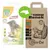 Image showing packaging change for clumping corn cat litter, fresh grass scent, 4.4kg, GMO free, absorbs unpleasant odours, natural, with icons and product details on both old and new bags.