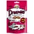 Sachet Dreamies 60g, snacks pour chats au bœuf. Texte visible en allemand : moins de 2 calories par pièce, außen kross, innen cremig. Illustration d’un chat allongé. Sachet Dreamies 60g, snacks pour chats au bœuf. Texte visible en allemand : moins de 2 calories par pièce, außen kross, innen cremig. Illustration d’un chat allongé.