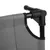 Close-up view of grey fabric material with black frame and plastic connector. Shows the workmanship and attachment of the material to the frame.