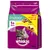 Whiskas Indoor 1+ Jahre cat food, 950g pack, with visible text: NEU mit leckeren Knackits, mit Huhn. Purple and green packaging with image of a grey cat and kibble pieces.