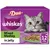 Whiskas Duo Mixed Medley in jelly, pack of 12 x 85g pouches shown on packaging with food served on a plate.