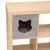 Grey felt box with cat head cut-out, integrated into a wooden shelf. Interior padded with black cushion.