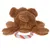 Giocattolo di peluche marrone a forma di animale con corda integrata in tessuto bianco e arancione.