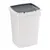 Hvid plastbeholder med gråt låg, egnet til opbevaring af dyrefoder eller andre materialer.
