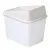 White plastic storage container with a removable lid featuring ventilation holes on top.