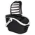 Black carrier basket with white handle and foldable lid made of plastic mesh, suitable for pet transport.