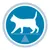 Ikona bielej siluety mačky na modrom kruhu, stojacej na váhe alebo rovnováhe. Žiadny text ani značka nie sú viditeľné.