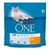 Purina ONE Bifensis Dual Defense Spécial Chat Stérilisé, 1,5 kg. Tekst po francusku: élaboré avec du poulet sélectionné et au blé. Opakowanie z wizerunkiem kota.